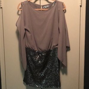 SEXY OPEN BACK COCKTAIL DRESS W/ SEQUIN BOTTOM